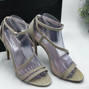 Saks Fifth‎ Avenue Gold and Ankle Strap Stiletto Heels Size 8.5 M